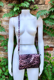 Cheetah print metallic pink small leather bag. GENUINE leather. Leopard print shoulder / crossbody bag. Pink leopard animal print purse.