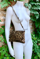 Cheetah print metallic gold small leather bag. GENUINE leather. Leopard print shoulder / crossbody bag. Gold leopard animal print purse.