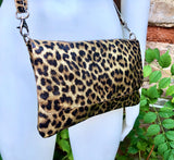 Cheetah print metallic gold small leather bag. GENUINE leather. Leopard print shoulder / crossbody bag. Gold leopard animal print purse.