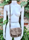 Light BROWN suede bag. Genuine leather taupe crossbody bag. Greyge small leather bag. Adjustable strap + zipper. Tan brown suede purse.