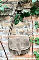 Light BROWN suede bag. Genuine leather taupe crossbody bag. Greyge small leather bag. Adjustable strap + zipper. Tan brown suede purse.