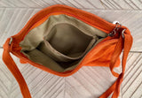 Orange suede leather bag. GENUINE leather small crossbody / shoulder bag.Adjustable strap + zipper. Orange suede purse with tassel.