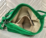 GREEN suede leather bag. GENUINE leather small crossbody / shoulder bag.Adjustable strap + zipper. Green suede purse with tassel.