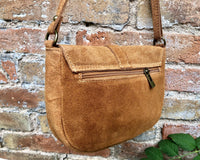 Camel BROWN suede bag. Genuine leather rusty brown crossbody bag. Small leather bag with adjustable strap and zipper. Dark brown suede purse