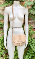 Beige suede bag. Genuine leather beige crossbody bag. Small leather bag with adjustable strap and zipper. Dark brown suede purse