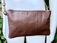 COPPER + brown small leather bag. GENUINE leather cross body, shoulder bag, wristlet . 2 sided leather bag + adjustable strap. Copper purse