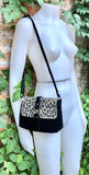 Cheetah print + black suede bag. Genuine leather animal print crossbody bag. Small panther and black suede purse. Small black leopard bag.