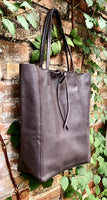 Tote leather bag in dark brown. Soft natural GENUINE leather bag. Large brown leather bag. Chocolate brown shopper / laptop bag. With ZIPPER