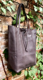 Tote leather bag in dark brown. Soft natural GENUINE leather bag. Large brown leather bag. Chocolate brown shopper / laptop bag. With ZIPPER