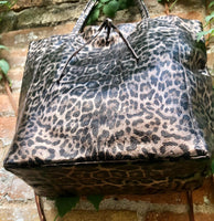 CHEETAH print tote leather bag. Genuine leather shopper. Large leopard bag for your laptop, books. Glossy animal print soft leather purse.