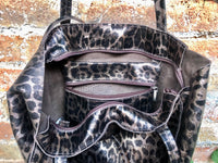 CHEETAH print tote leather bag. Genuine leather shopper. Large leopard bag for your laptop, books. Glossy animal print soft leather purse.