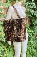 CHEETAH print tote leather bag. Genuine leather shopper. Large leopard bag for your laptop, books. Glossy animal print soft leather purse.