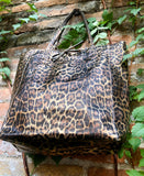 CHEETAH print tote leather bag. Genuine leather shopper. Large leopard bag for your laptop, books. Glossy animal print soft leather purse.