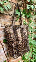 CHEETAH print tote leather bag. Genuine leather shopper. Large leopard bag for your laptop, books. Glossy animal print soft leather purse.