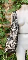 CHEETAH print slouch bag. Leopard print genuine leather bag with ZIPPER. Dark silver metallic leather. Animal print genuine leather purse.