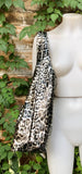 CHEETAH print slouch bag. Leopard print genuine leather bag with ZIPPER. Dark silver metallic leather. Animal print genuine leather purse.