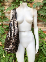 CHEETAH print slouch bag.Leopard print genuine leather bag with ZIPPER. Bronze metallic leather. Animal print genuine leather purse. Panther