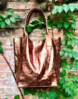 Shoulder leather bag in COPPER. GENUINE leather shopper bag.Large carry all bag for your laptop, books. Metallic effect COPPER leather purse