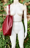 Tote leather bag in burgundy. Leather shopper in dark red. Natural GENUINE leather. Large burgundy purse for your laptop, books...