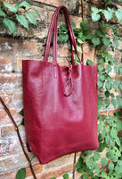 Tote leather bag in burgundy. Leather shopper in dark red. Natural GENUINE leather. Large burgundy purse for your laptop, books...