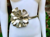 Flower leather belt in GOLD. Waist, overall or dress belt. Genuine leather. GOLD rose belt. Large GOLDEN flower.