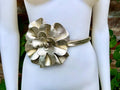 Flower leather belt in GOLD. Waist, overall or dress belt. Genuine leather. GOLD rose belt. Large GOLDEN flower.