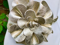 Flower leather belt in GOLD. Waist, overall or dress belt. Genuine leather. GOLD rose belt. Large GOLDEN flower.