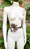 Flower leather belt in BRONZE. Waist, overall or dress belt. Genuine leather. BRONZE rose belt. Large BRONZE flower.