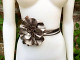 Flower leather belt in BRONZE. Waist, overall or dress belt. Genuine leather. BRONZE rose belt. Large BRONZE flower.