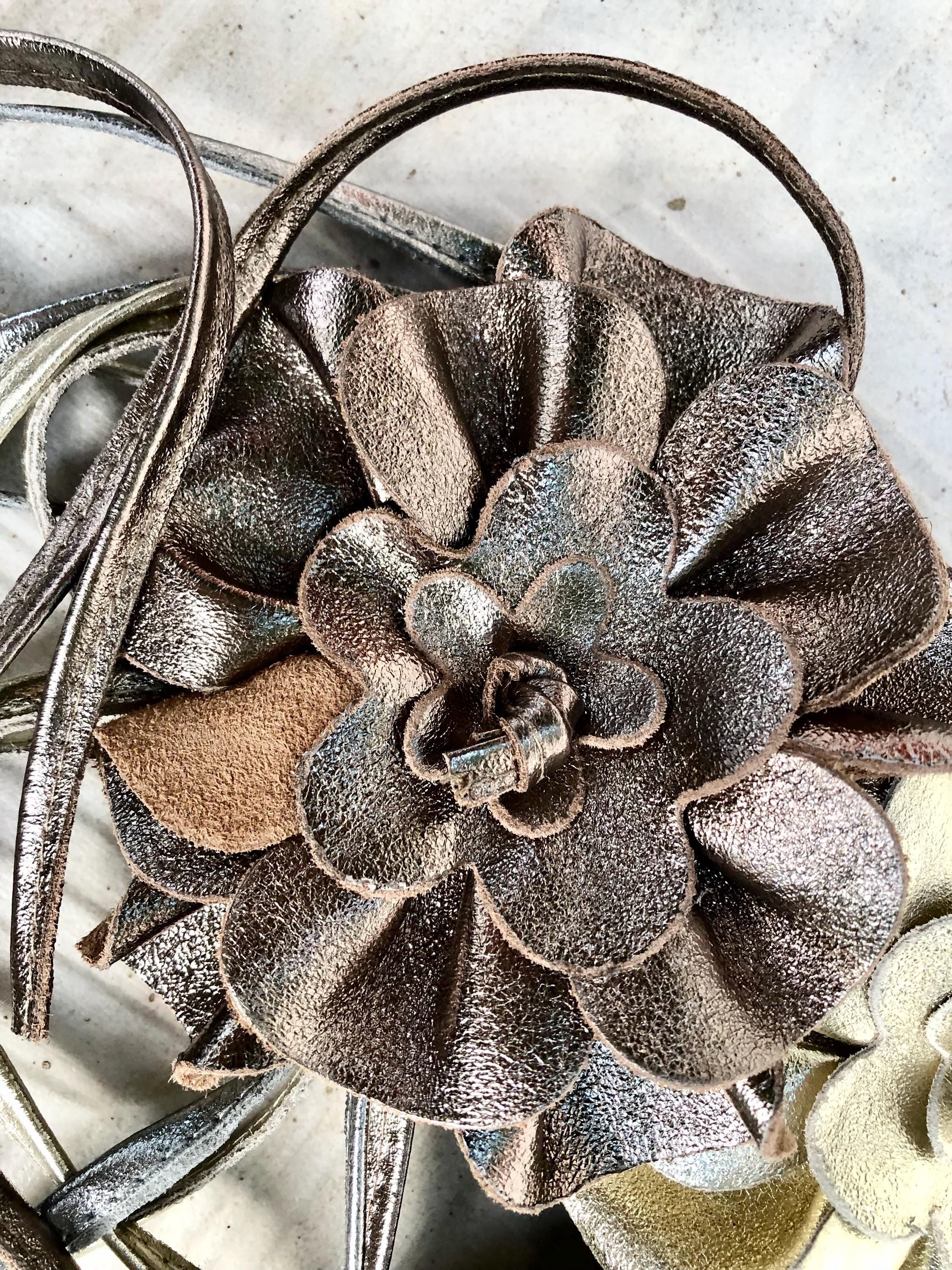 Flower leather belt in BRONZE. Waist, overall or dress belt. Genuine leather. BRONZE rose belt. Large BRONZE flower.