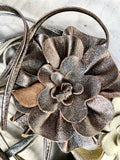 Flower leather belt in BRONZE. Waist, overall or dress belt. Genuine leather. BRONZE rose belt. Large BRONZE flower.