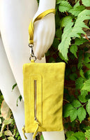 Suede leather bag in yellow. Genuine leather cross body / shoulder bag. Small boho party messenger bag with zipper.Bright yellow suede purse