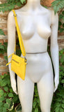 Suede leather bag in yellow. Genuine leather cross body / shoulder bag. Small boho party messenger bag with zipper.Bright yellow suede purse