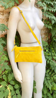 Suede leather bag in yellow. Genuine leather cross body / shoulder bag. Small boho party messenger bag with zipper.Bright yellow suede purse