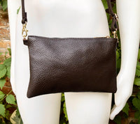 Small leather bag in dark brown. GENUINE leather crossbody / shoulder bag.Brown leather bag with GOLD hardware. Chocolate brown purse