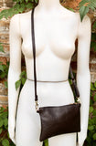 Small leather bag in dark brown. GENUINE leather crossbody / shoulder bag.Brown leather bag with GOLD hardware. Chocolate brown purse