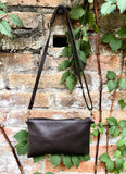 Small leather bag in dark brown. GENUINE leather crossbody / shoulder bag.Brown leather bag with GOLD hardware. Chocolate brown purse