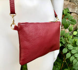 Small leather bag in burgundy. GENUINE leather crossbody / shoulder bag. Dark red leather bag with GOLD hardware. Wine red leather purse