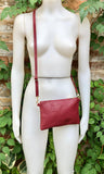 Small leather bag in burgundy. GENUINE leather crossbody / shoulder bag. Dark red leather bag with GOLD hardware. Wine red leather purse