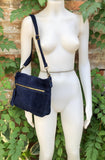 Navy blue suede crossbody / shoulder bag. Dark blue boho genuine leather bag. Soft natural suede leather bag with tassels.Navy suede purse.