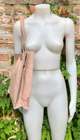 Tote leather bag in dusty pink. Soft natural genuine leather shopper bag. Light pink leather shopper. Pink shoulder bag. Soft pink purse.