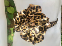 Cheetah print flower leather belt in GOLD. Waist, overall or dress belt. Genuine leather. Leopard GOLD rose belt. Animal print leather