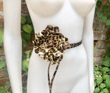 Cheetah print flower leather belt in GOLD. Waist, overall or dress belt. Genuine leather. Leopard GOLD rose belt. Animal print leather