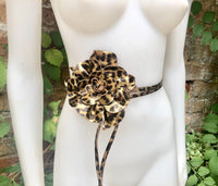 Cheetah print flower leather belt in GOLD. Waist, overall or dress belt. Genuine leather. Leopard GOLD rose belt. Animal print leather