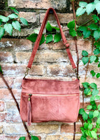 Terracotta orange boho suede leather bag.Soft genuine leather bag with tassel.Dark orange suede crossbody bag. Terracotta orange suede purse