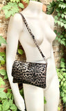 Cheetah print metallic bronze small leather bag. GENUINE leather. Leopard print shoulder / crossbody bag. Animal print purse. Zipper + flap.