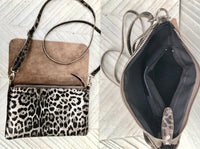 Cheetah print metallic bronze small leather bag. GENUINE leather. Leopard print shoulder / crossbody bag. Animal print purse. Zipper + flap.