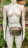 Cheetah print leather bag. Crossbody / shoulder bag in GENUINE leather. Leopard metallic leather bag. Adjustable strap. Animal print purse.