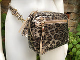 Cheetah print leather bag. Crossbody / shoulder bag in GENUINE leather. Leopard metallic leather bag. Adjustable strap. Animal print purse.