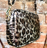 Cheetah print leather bag. Crossbody / shoulder bag in GENUINE leather. Leopard metallic leather bag. Adjustable strap. Animal print purse.